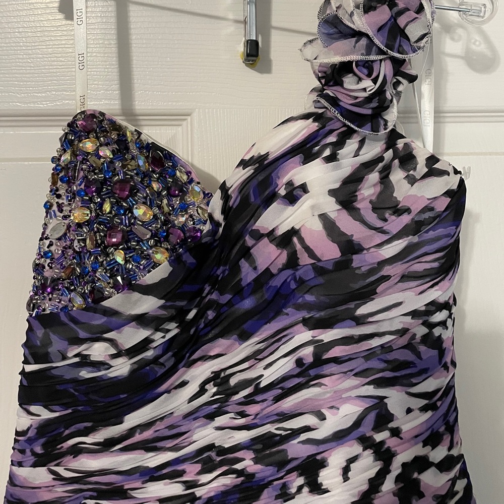 High-low formal dress, multi-colored